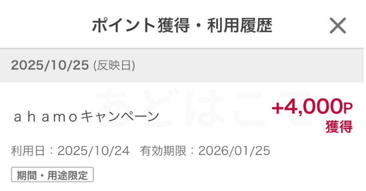 毎月月末～翌月10日までに4,000ポイントが進呈されます。